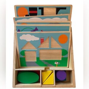Melissa and Doug shape sorting set, wooden beginner pattern blocks ages just 2+